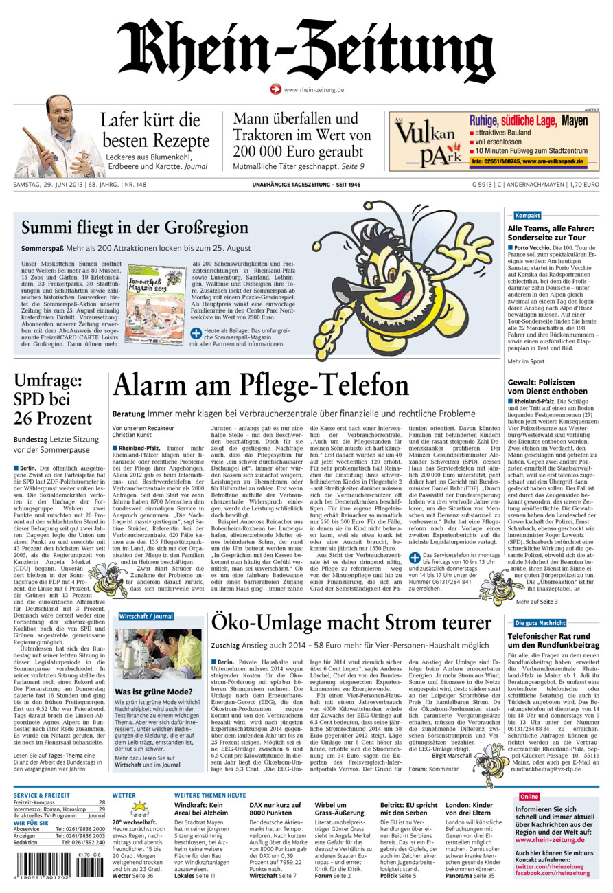 Rhein-Zeitung Andernach & Mayen vom Samstag, 29.06.2013
