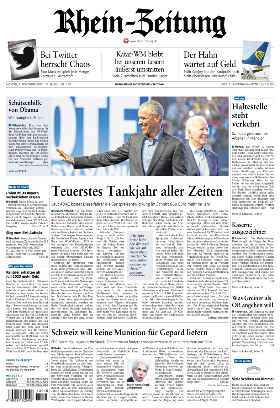 Rhein-Zeitung Andernach & Mayen vom Montag, 07.11.2022