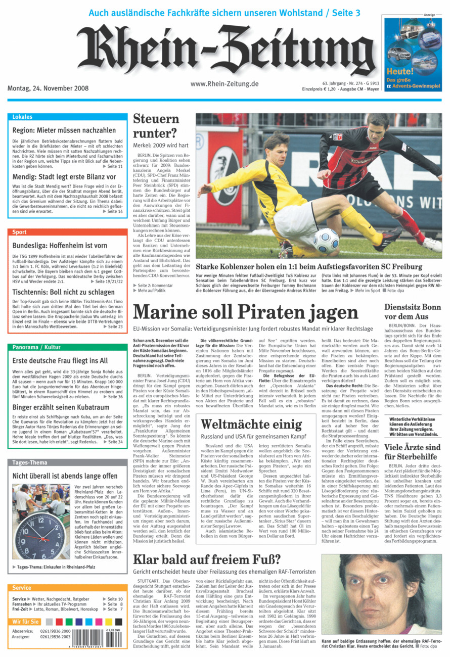 Rhein-Zeitung Andernach & Mayen vom Montag, 24.11.2008