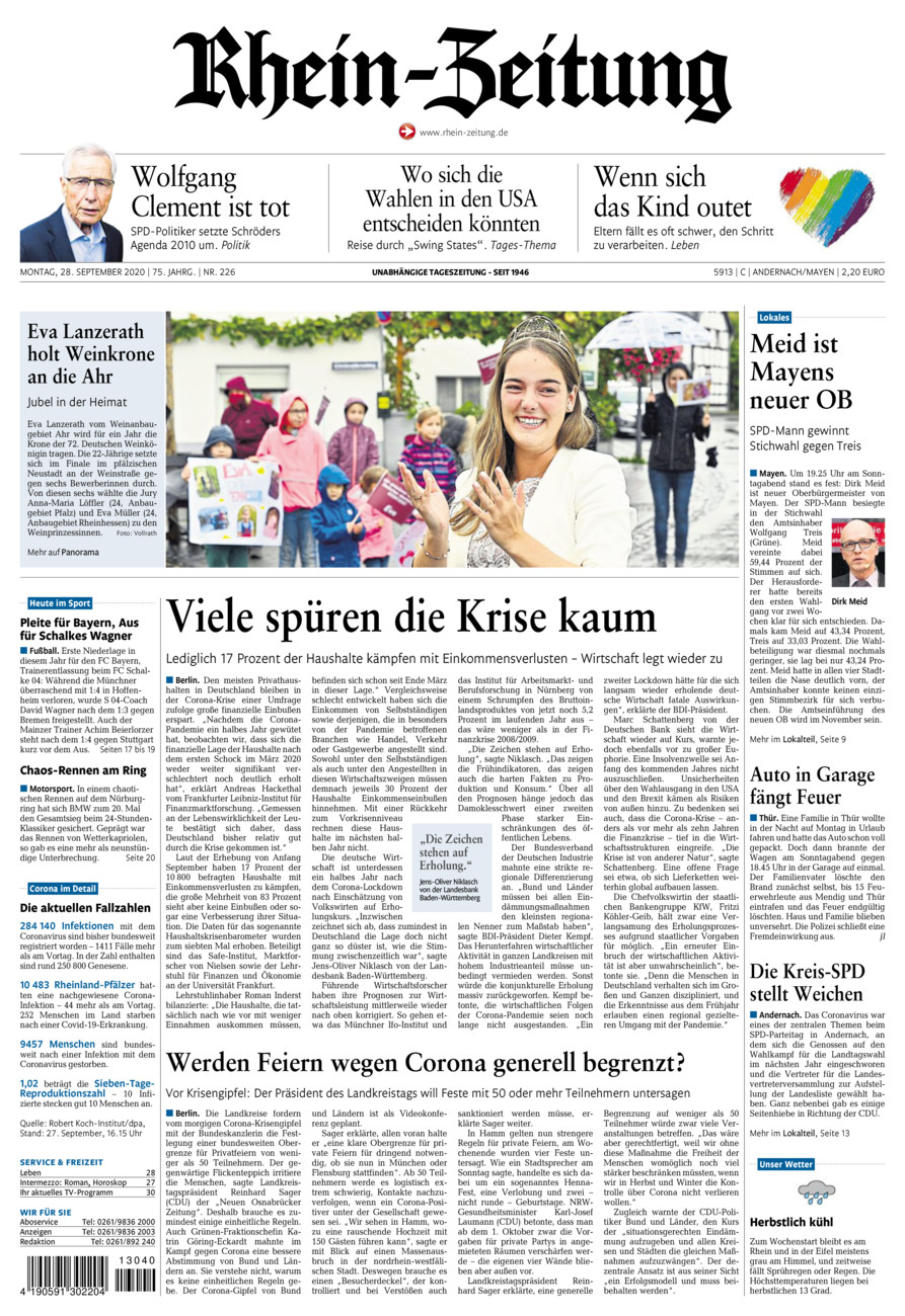 Rhein-Zeitung Andernach & Mayen vom Montag, 28.09.2020