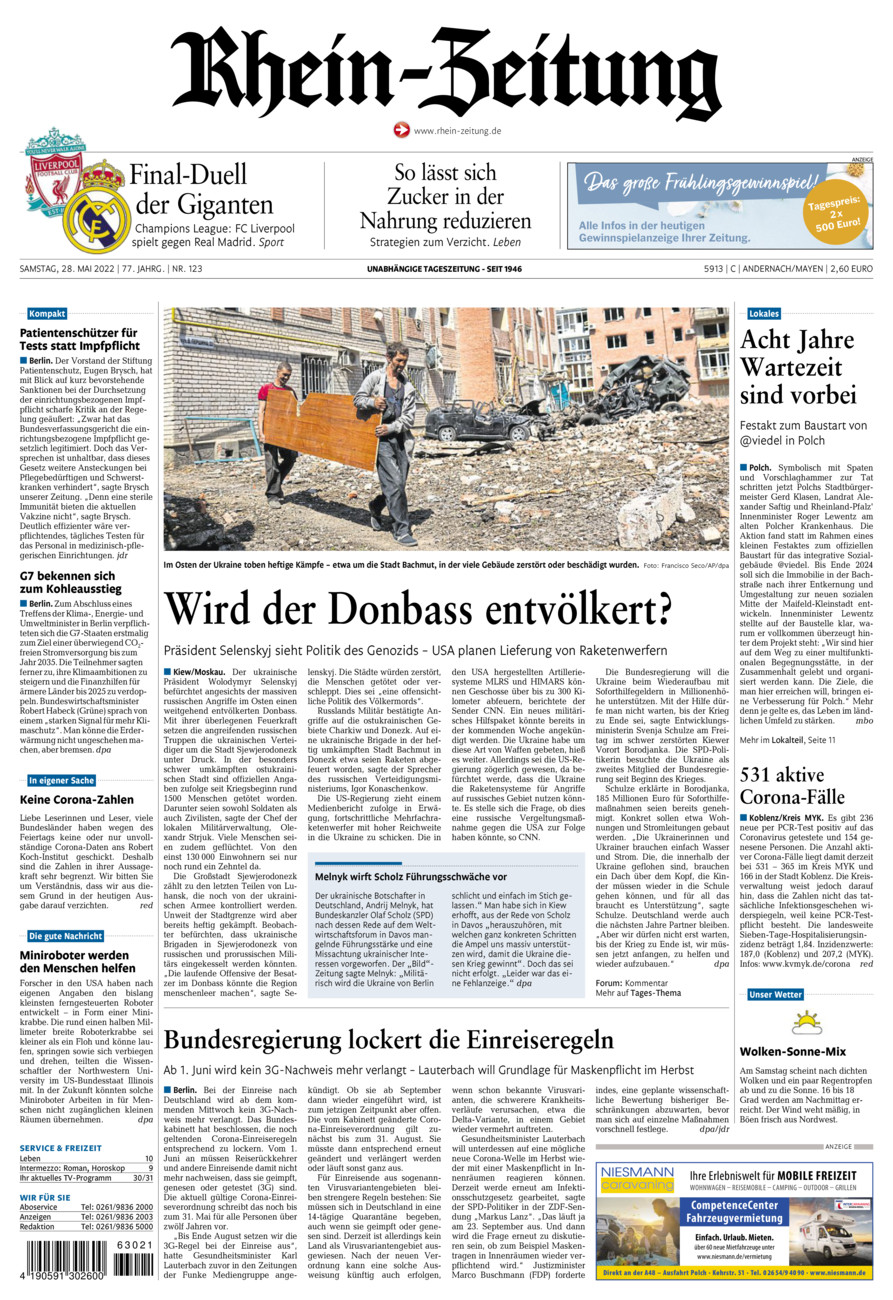 Rhein-Zeitung Andernach & Mayen vom Samstag, 28.05.2022