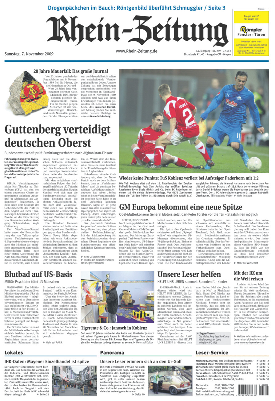 Rhein-Zeitung Andernach & Mayen vom Samstag, 07.11.2009