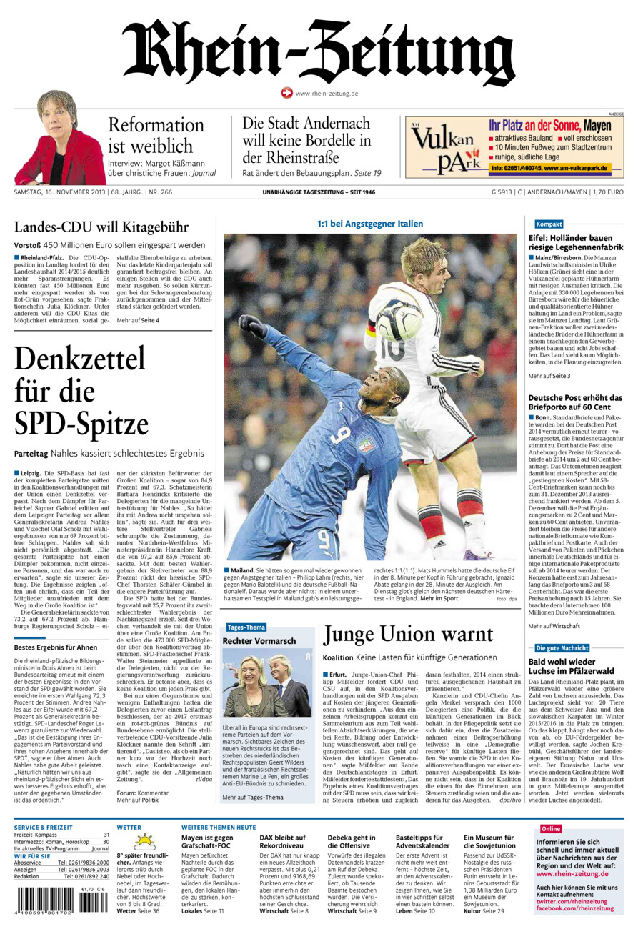 Rhein-Zeitung Andernach & Mayen vom Samstag, 16.11.2013