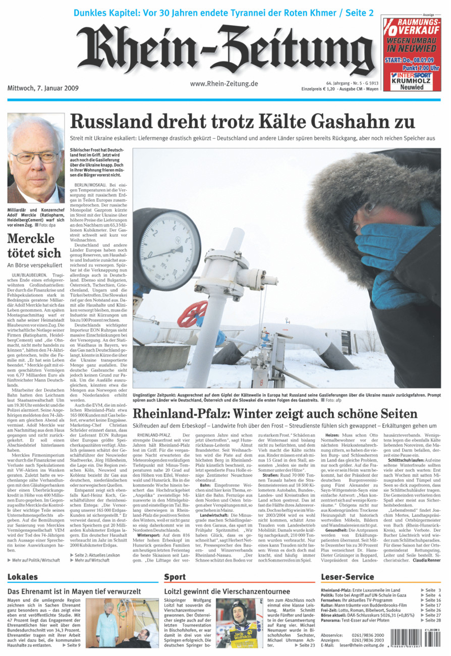 Rhein-Zeitung Andernach & Mayen vom Mittwoch, 07.01.2009
