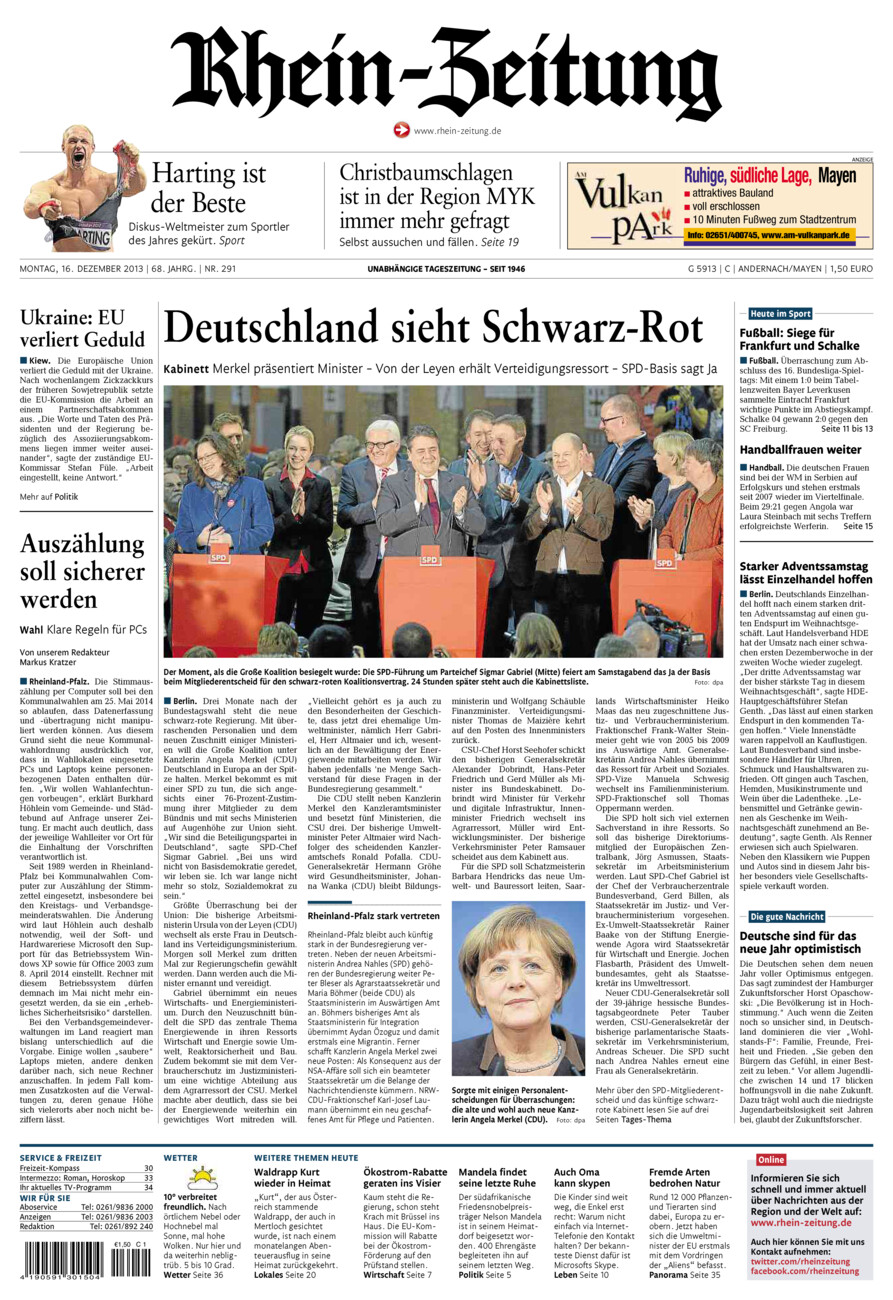 Rhein-Zeitung Andernach & Mayen vom Montag, 16.12.2013