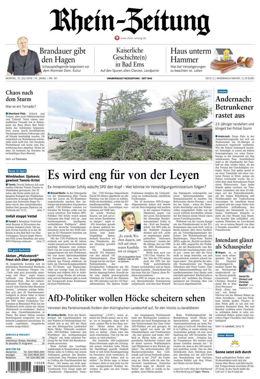 Rhein-Zeitung Andernach & Mayen vom Montag, 15.07.2019