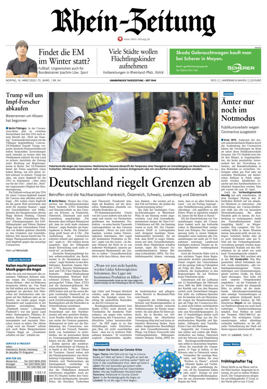 Rhein-Zeitung Andernach & Mayen vom Montag, 16.03.2020