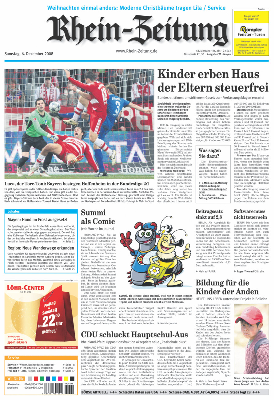 Rhein-Zeitung Andernach & Mayen vom Samstag, 06.12.2008