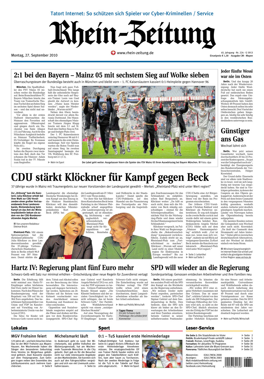 Rhein-Zeitung Andernach & Mayen vom Montag, 27.09.2010