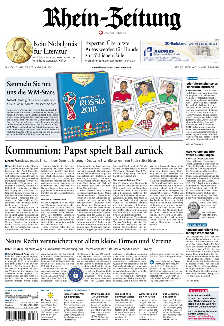 Rhein-Zeitung Andernach & Mayen vom Samstag, 05.05.2018