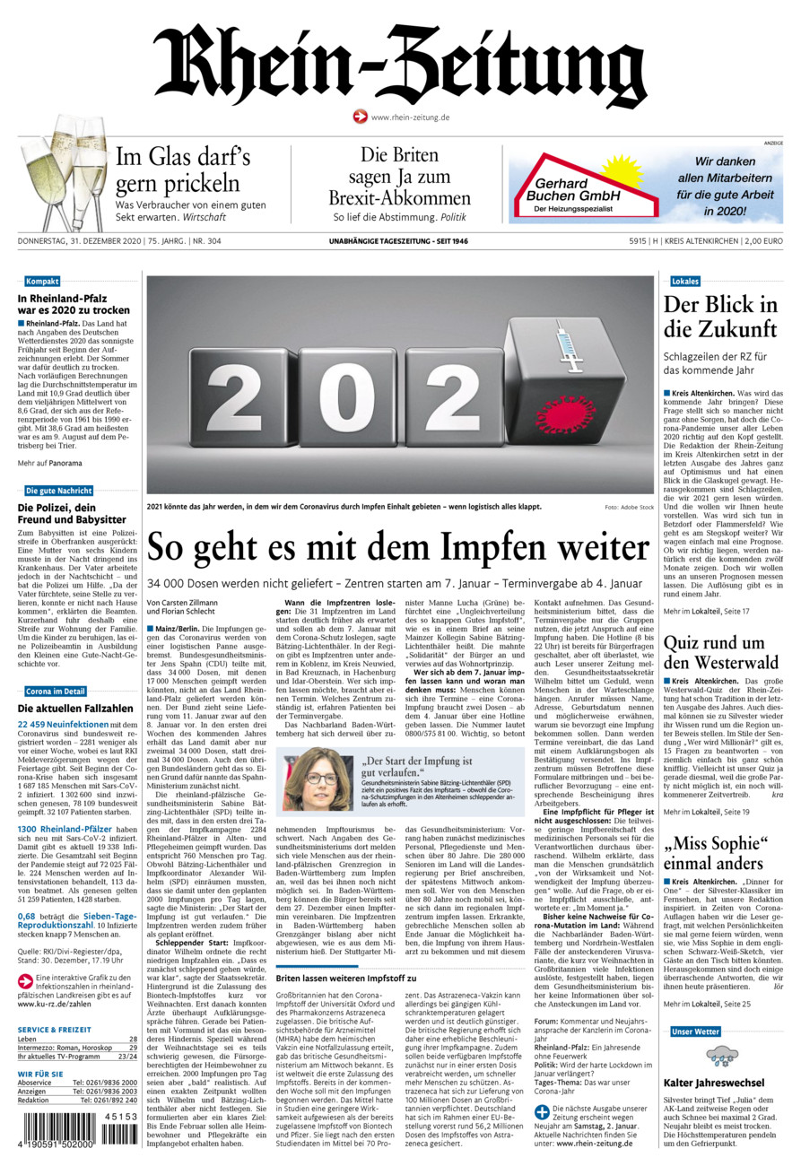 Rhein-Zeitung Kreis Altenkirchen vom Donnerstag, 31.12.2020