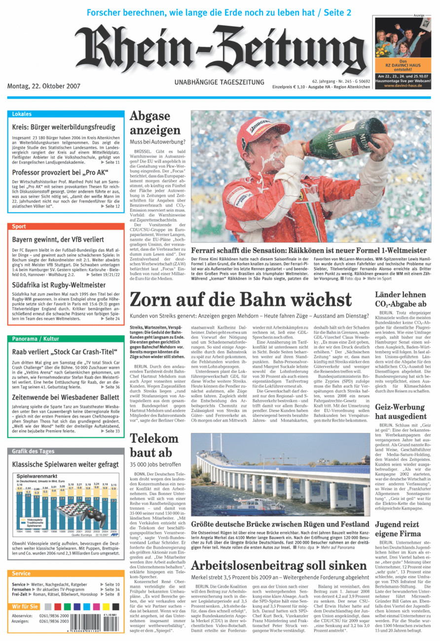 Rhein-Zeitung Kreis Altenkirchen vom Montag, 22.10.2007