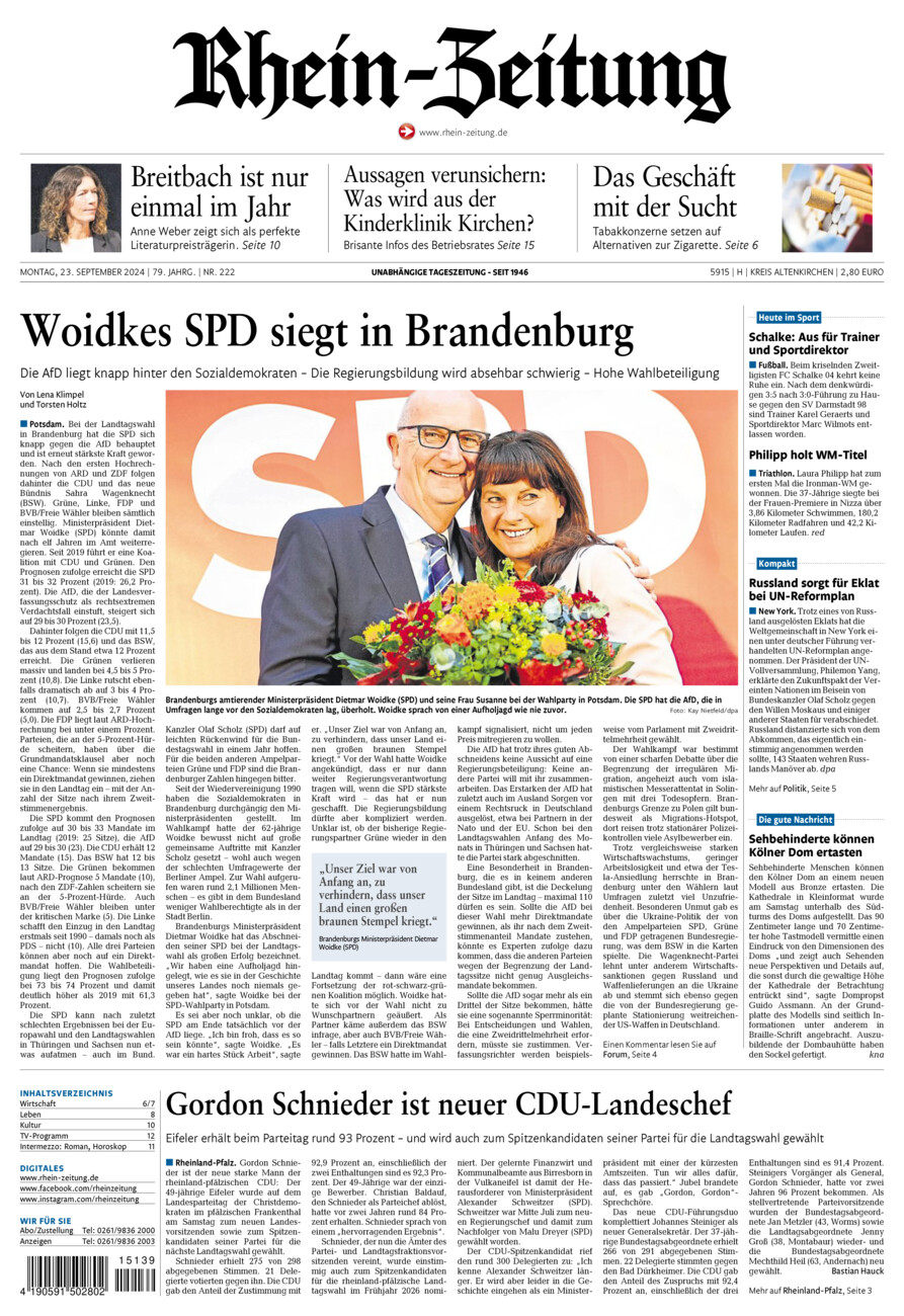 Rhein-Zeitung Kreis Altenkirchen vom Montag, 23.09.2024