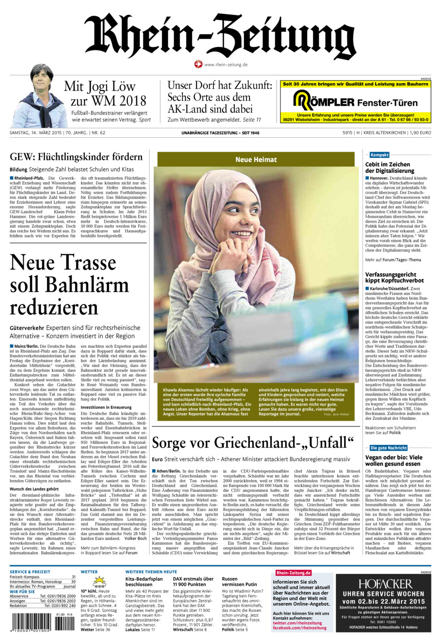 Rhein-Zeitung Kreis Altenkirchen vom Samstag, 14.03.2015