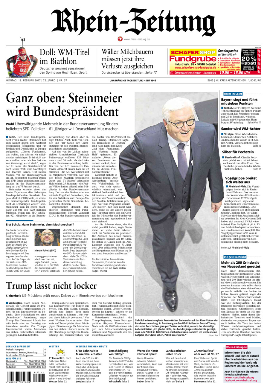 Rhein-Zeitung Kreis Altenkirchen vom Montag, 13.02.2017