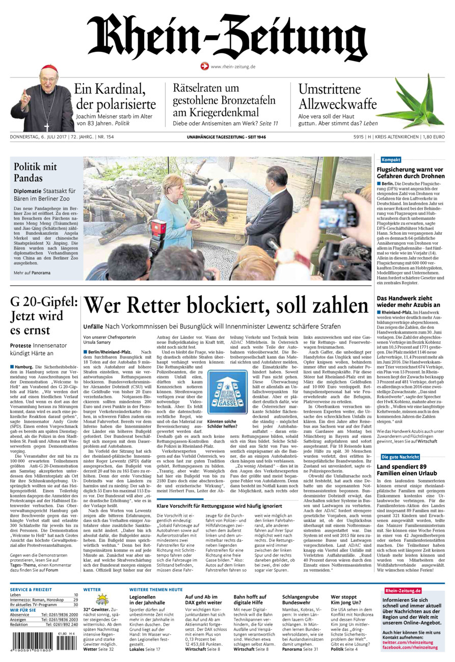 Rhein-Zeitung Kreis Altenkirchen vom Donnerstag, 06.07.2017