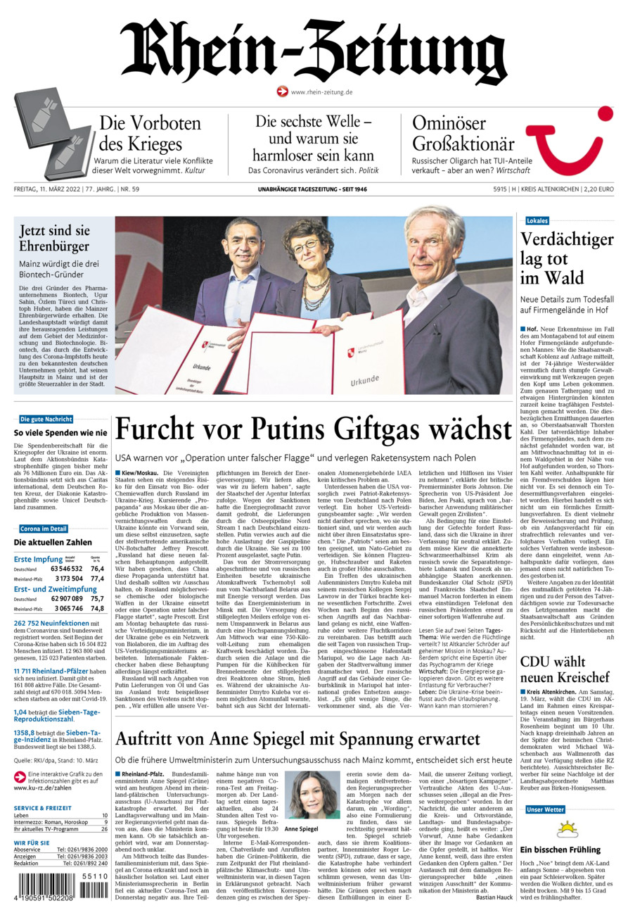 Rhein-Zeitung Kreis Altenkirchen vom Freitag, 11.03.2022