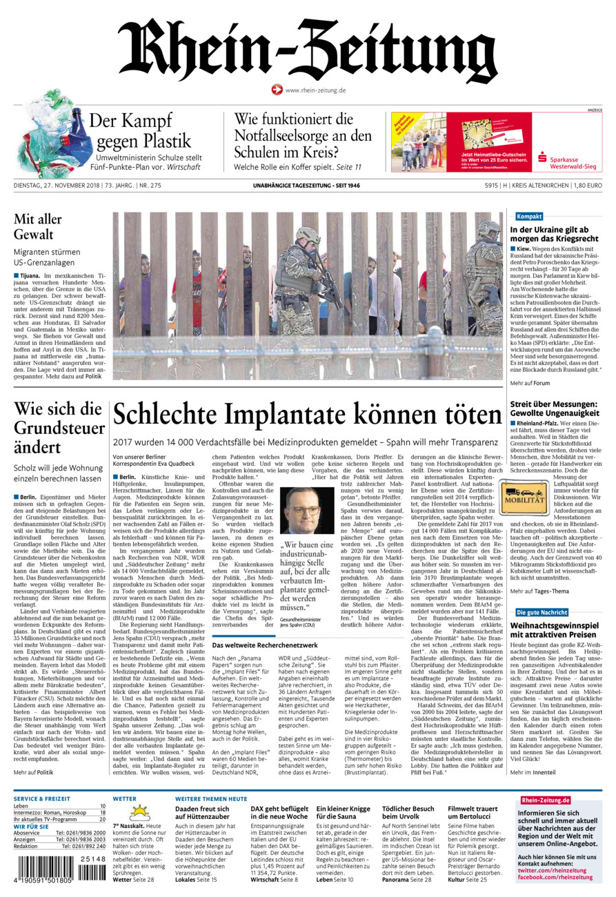 Rhein-Zeitung Kreis Altenkirchen vom Dienstag, 27.11.2018