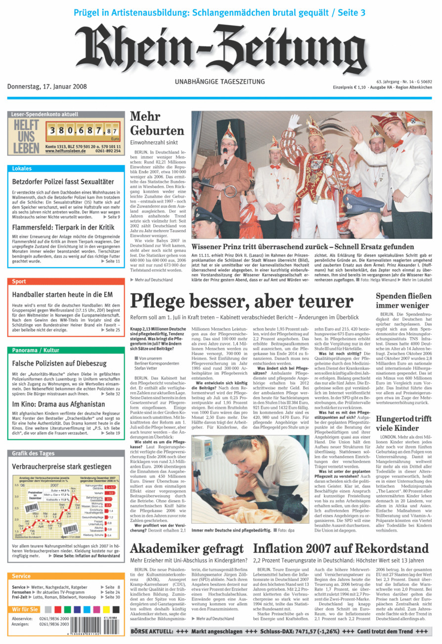 Rhein-Zeitung Kreis Altenkirchen vom Donnerstag, 17.01.2008