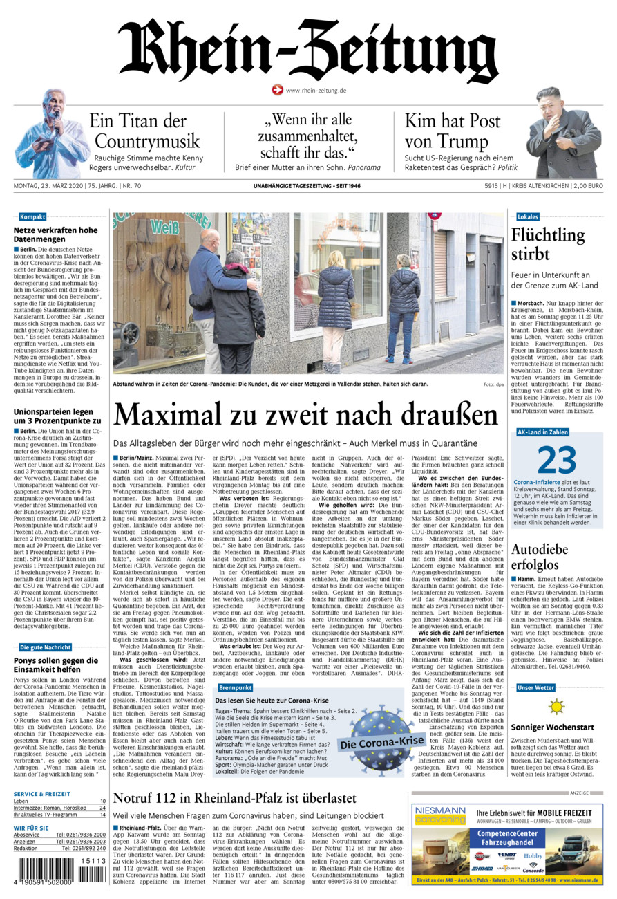 Rhein-Zeitung Kreis Altenkirchen vom Montag, 23.03.2020