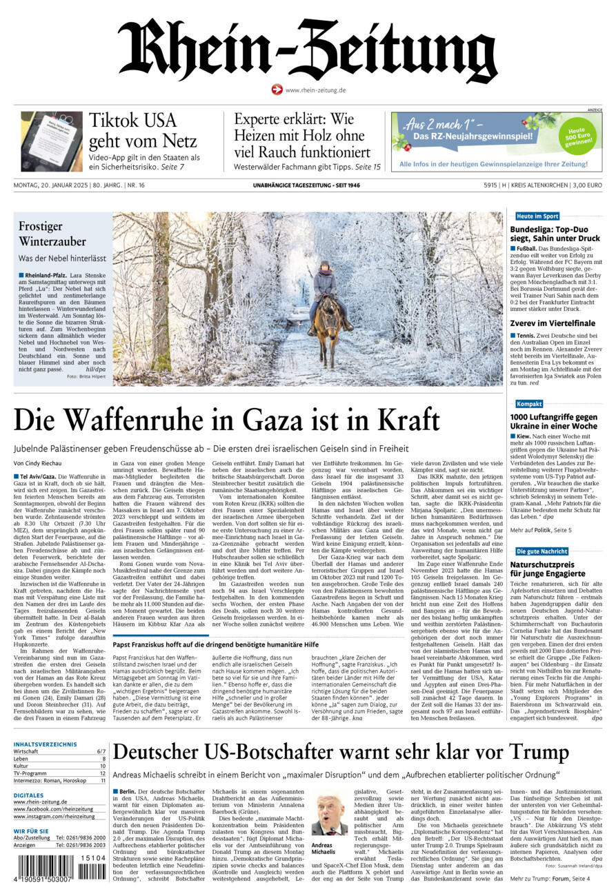 Rhein-Zeitung Kreis Altenkirchen vom Montag, 20.01.2025