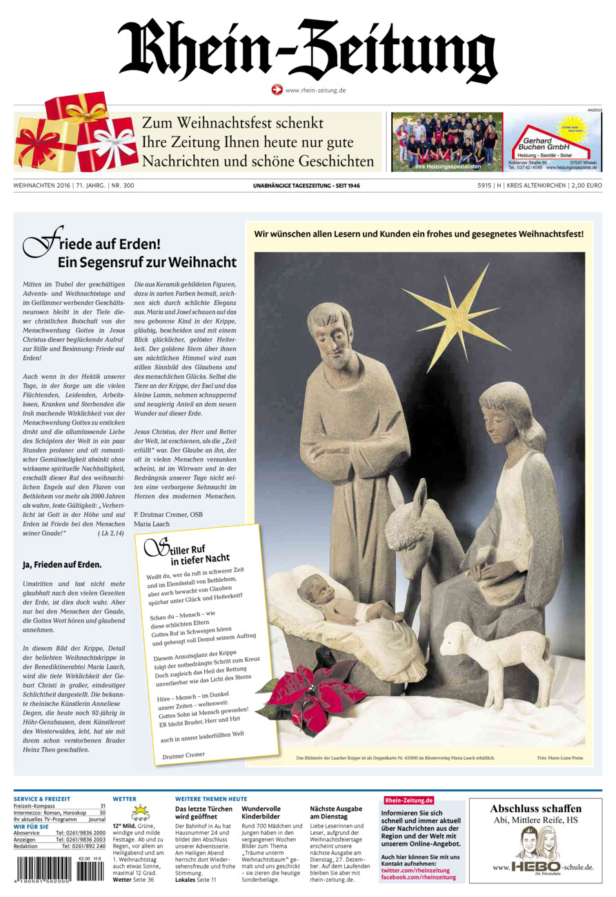 Rhein-Zeitung Kreis Altenkirchen vom Samstag, 24.12.2016