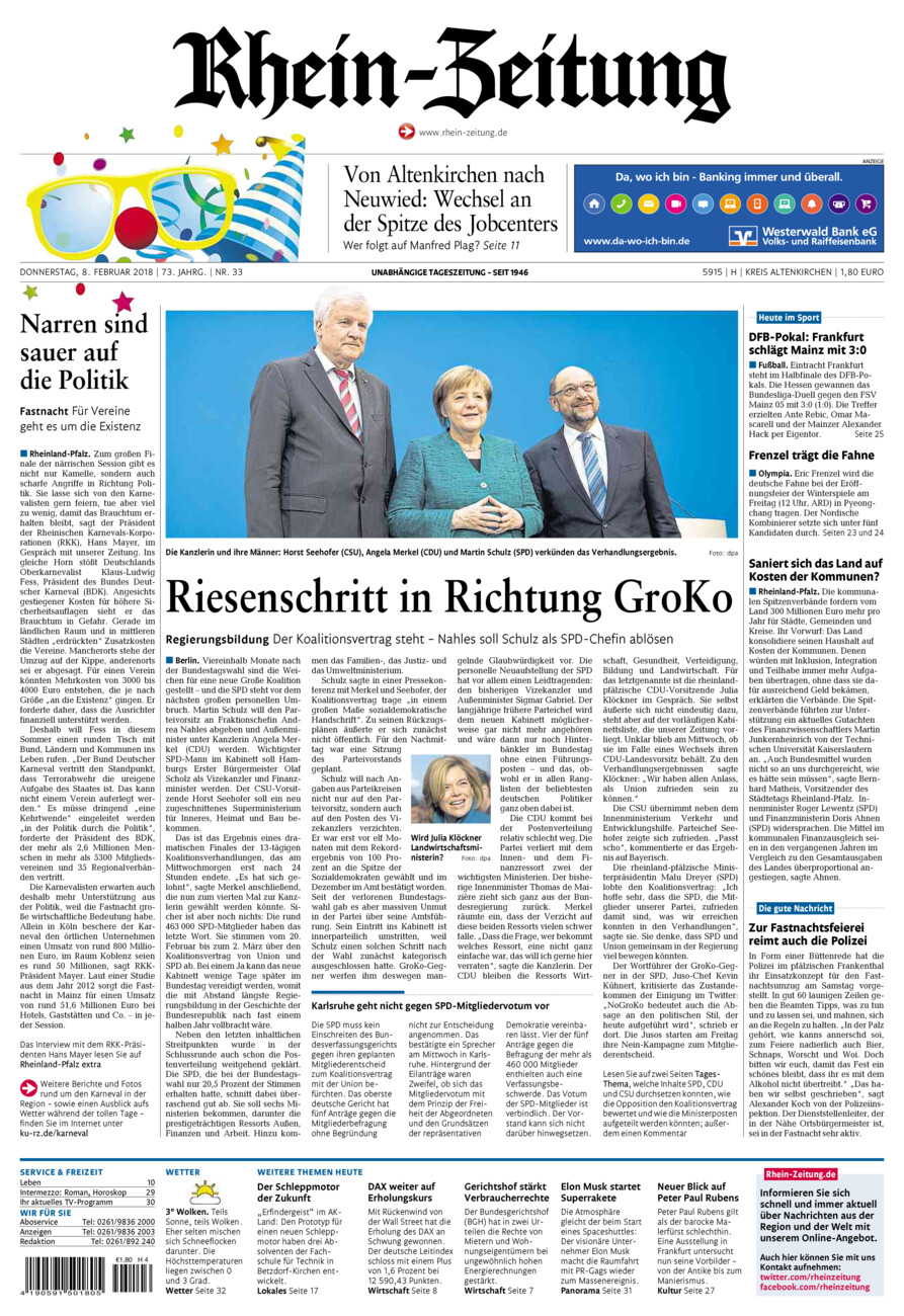 Rhein-Zeitung Kreis Altenkirchen vom Donnerstag, 08.02.2018