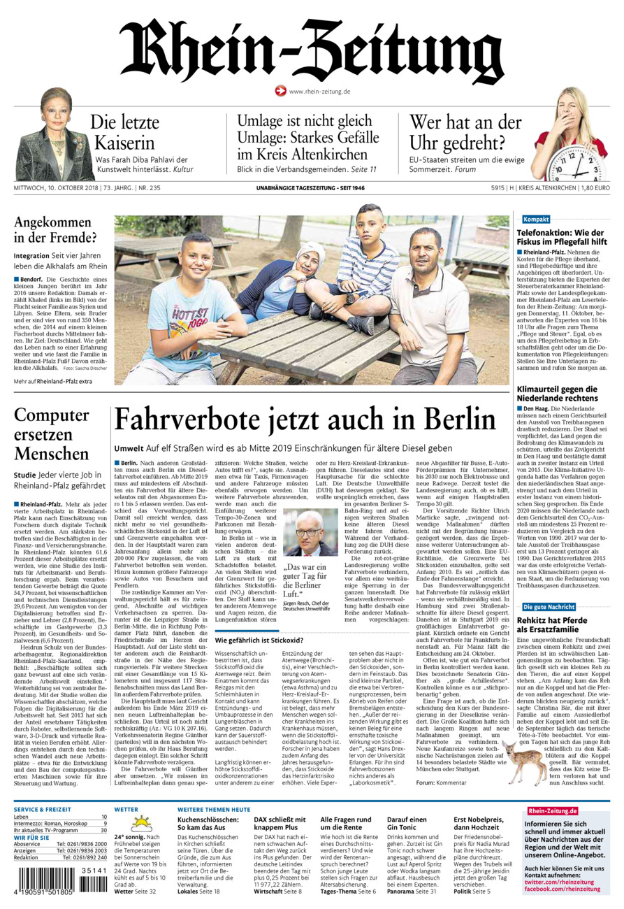 Rhein-Zeitung Kreis Altenkirchen vom Mittwoch, 10.10.2018