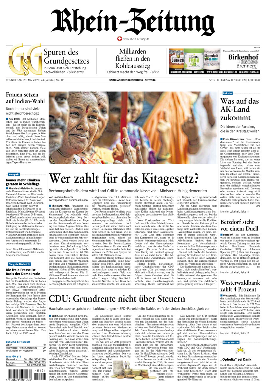 Rhein-Zeitung Kreis Altenkirchen vom Donnerstag, 23.05.2019