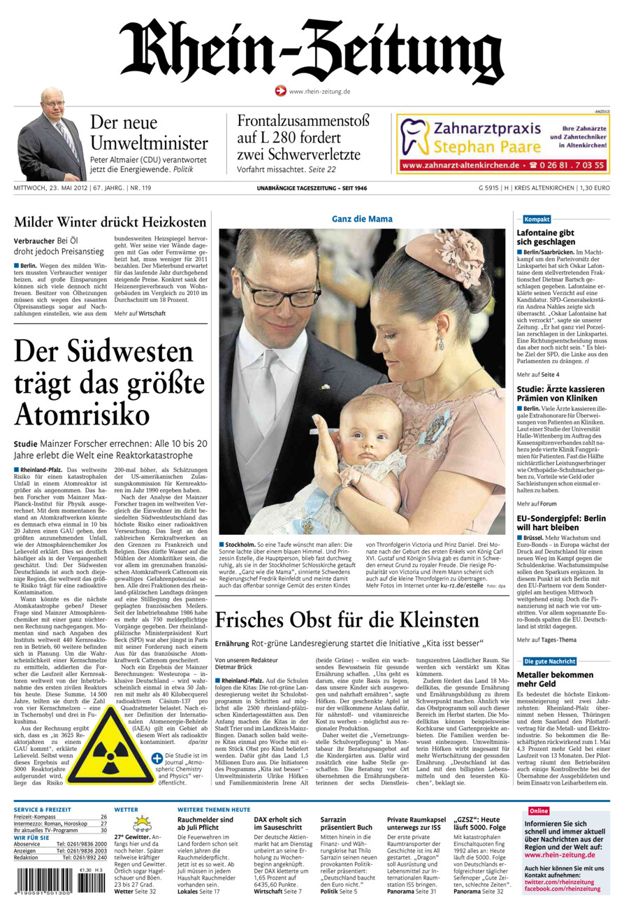 Rhein-Zeitung Kreis Altenkirchen vom Mittwoch, 23.05.2012