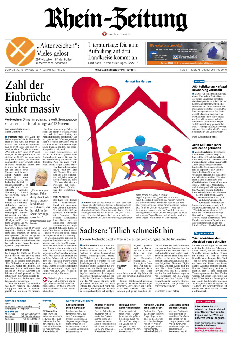 Rhein-Zeitung Kreis Altenkirchen vom Donnerstag, 19.10.2017