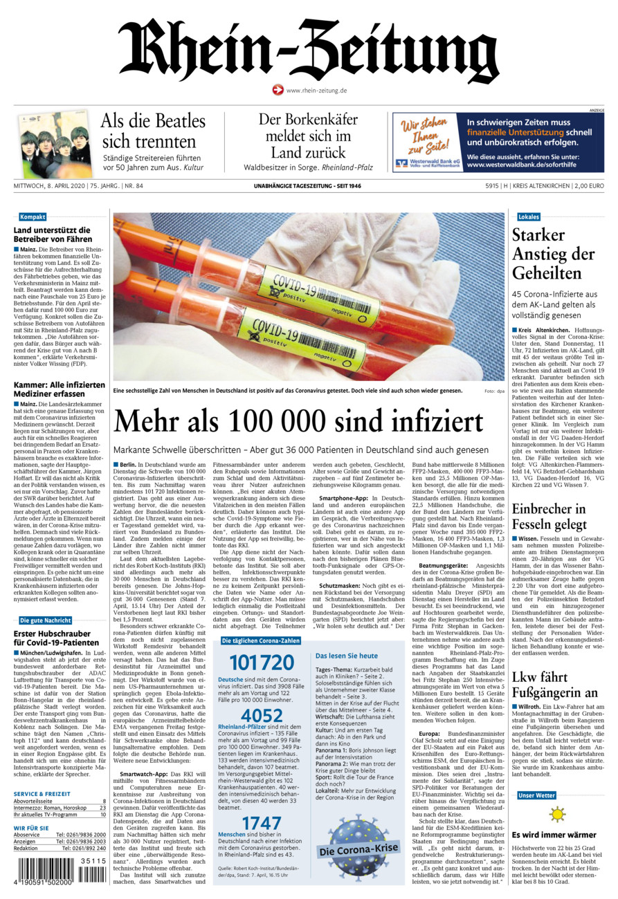Rhein-Zeitung Kreis Altenkirchen vom Mittwoch, 08.04.2020