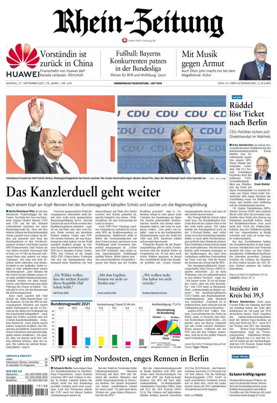 Rhein-Zeitung Kreis Altenkirchen vom Montag, 27.09.2021