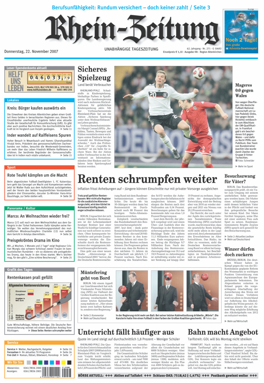 Rhein-Zeitung Kreis Altenkirchen vom Donnerstag, 22.11.2007