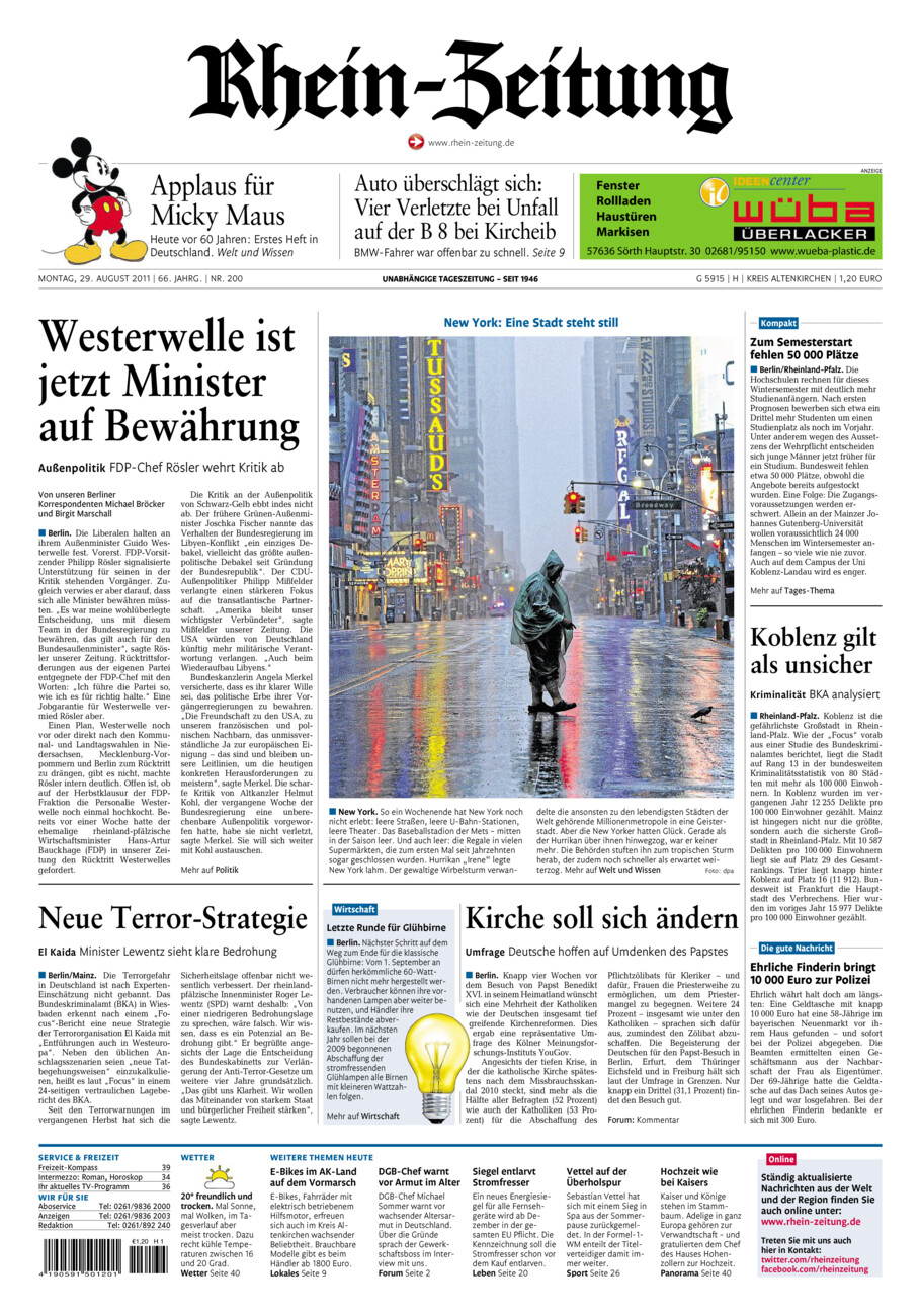 Rhein-Zeitung Kreis Altenkirchen vom Montag, 29.08.2011