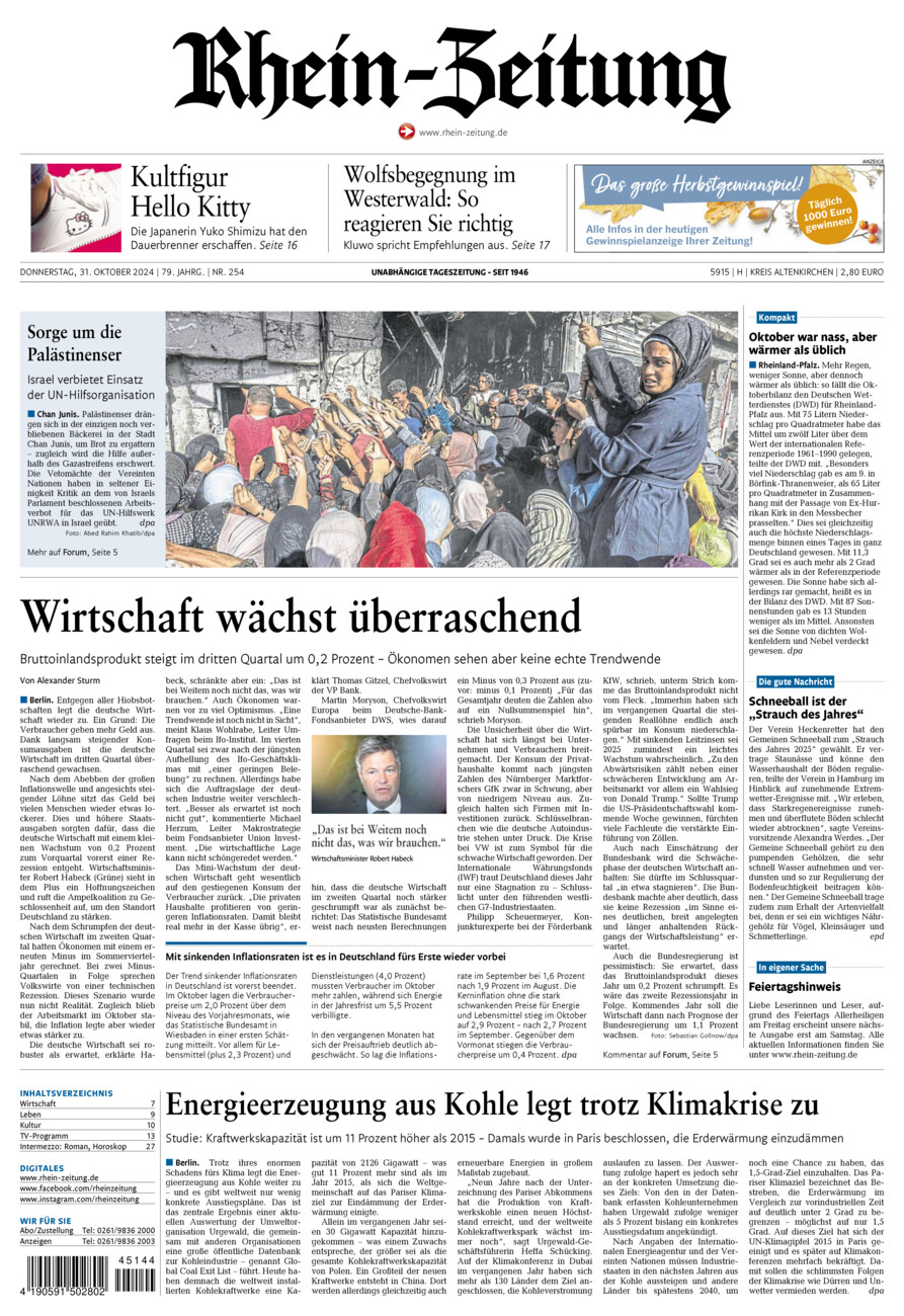 Rhein-Zeitung Kreis Altenkirchen vom Donnerstag, 31.10.2024