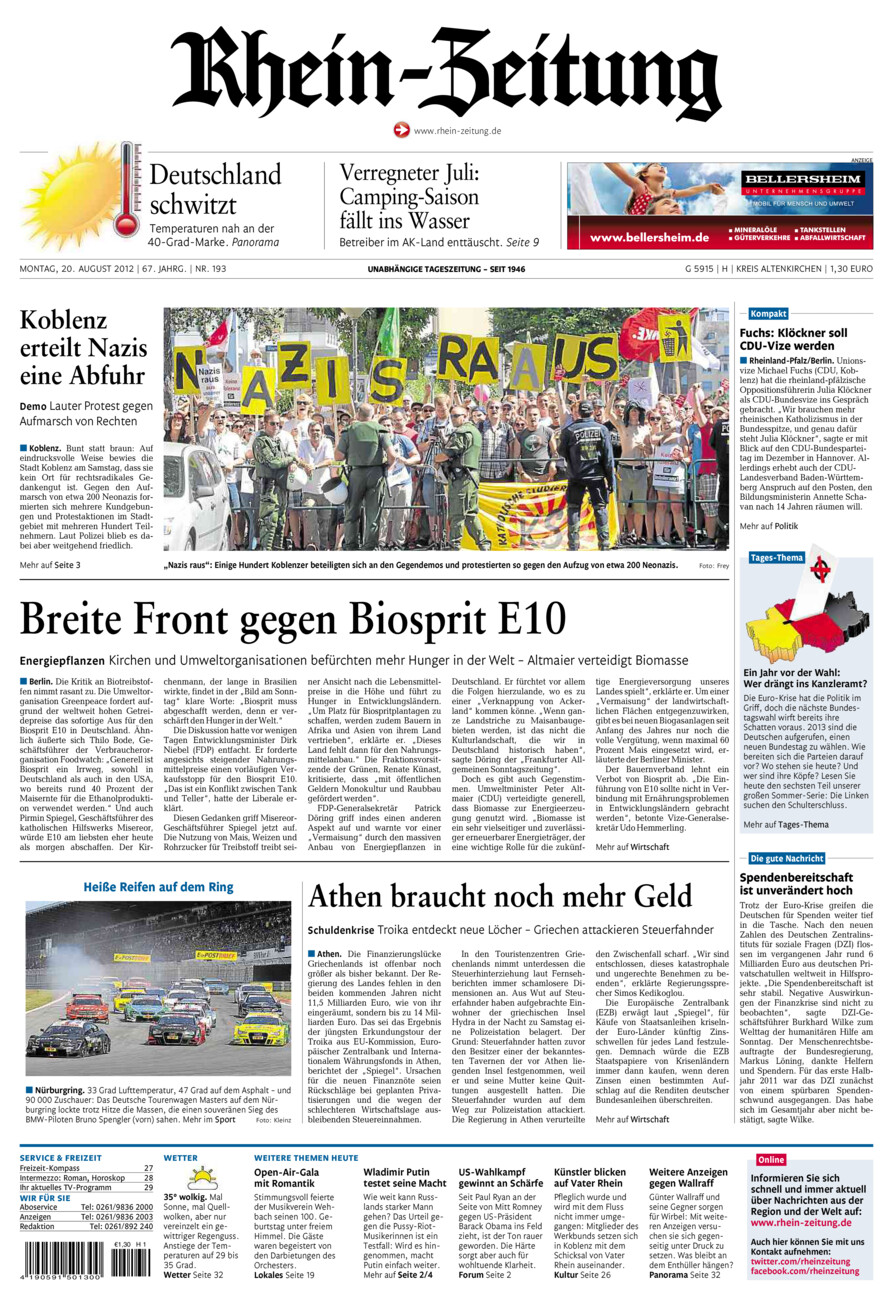 Rhein-Zeitung Kreis Altenkirchen vom Montag, 20.08.2012