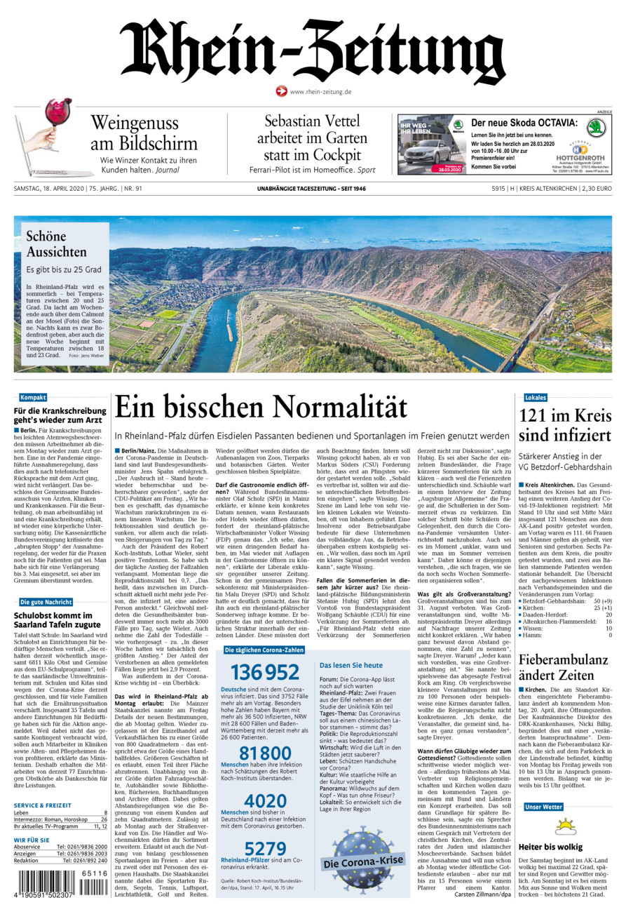 Rhein-Zeitung Kreis Altenkirchen vom Samstag, 18.04.2020