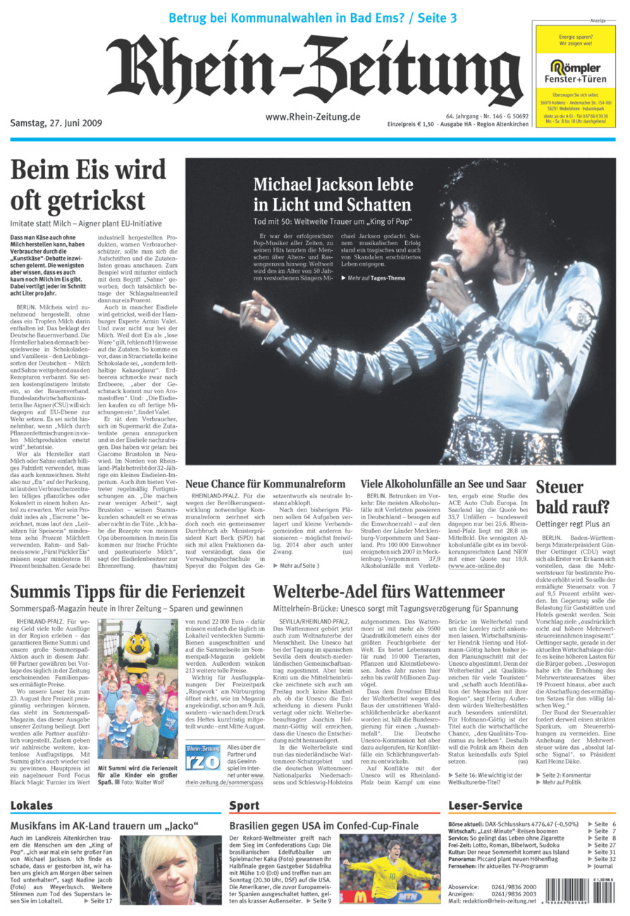 Rhein-Zeitung Kreis Altenkirchen vom Samstag, 27.06.2009
