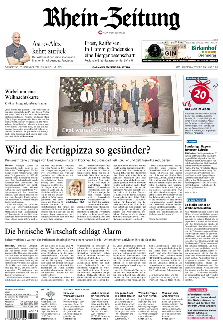 Rhein-Zeitung Kreis Altenkirchen vom Donnerstag, 20.12.2018