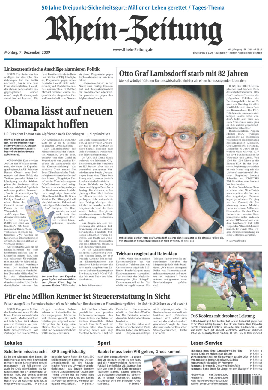 Rhein-Zeitung Kreis Altenkirchen vom Montag, 07.12.2009