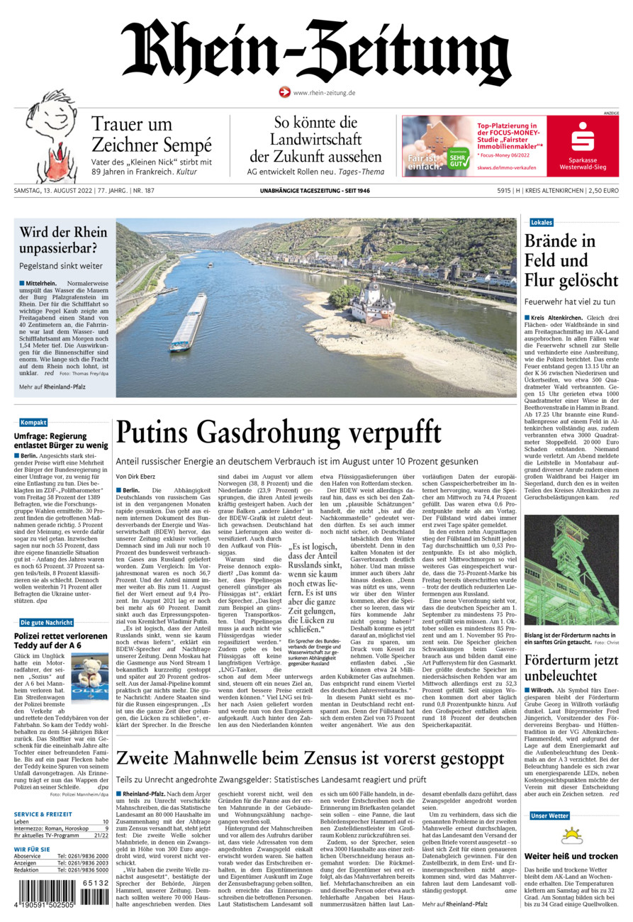 Rhein-Zeitung Kreis Altenkirchen vom Samstag, 13.08.2022