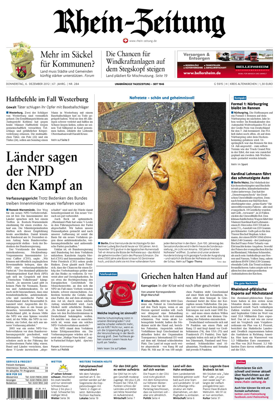 Rhein-Zeitung Kreis Altenkirchen vom Donnerstag, 06.12.2012