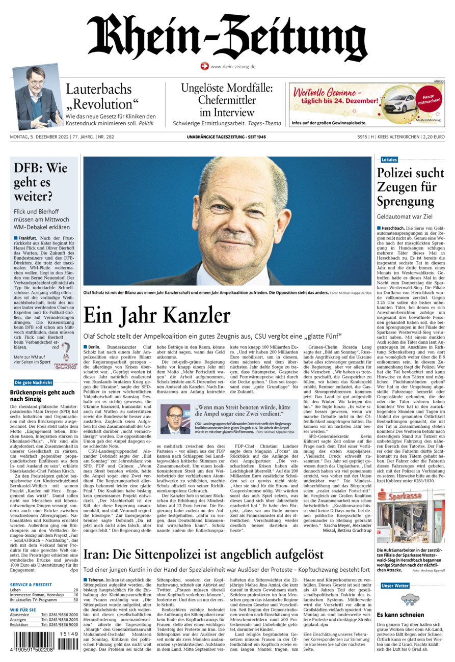 Rhein-Zeitung Kreis Altenkirchen vom Montag, 05.12.2022