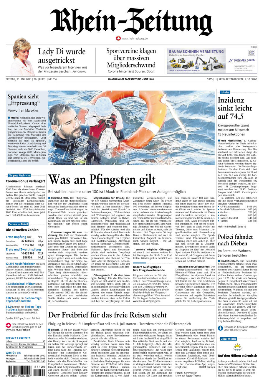 Rhein-Zeitung Kreis Altenkirchen vom Freitag, 21.05.2021