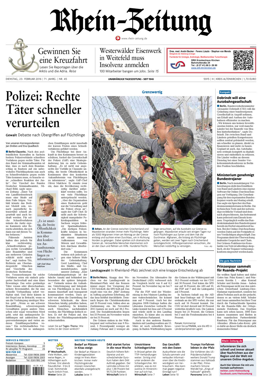 Rhein-Zeitung Kreis Altenkirchen vom Dienstag, 23.02.2016