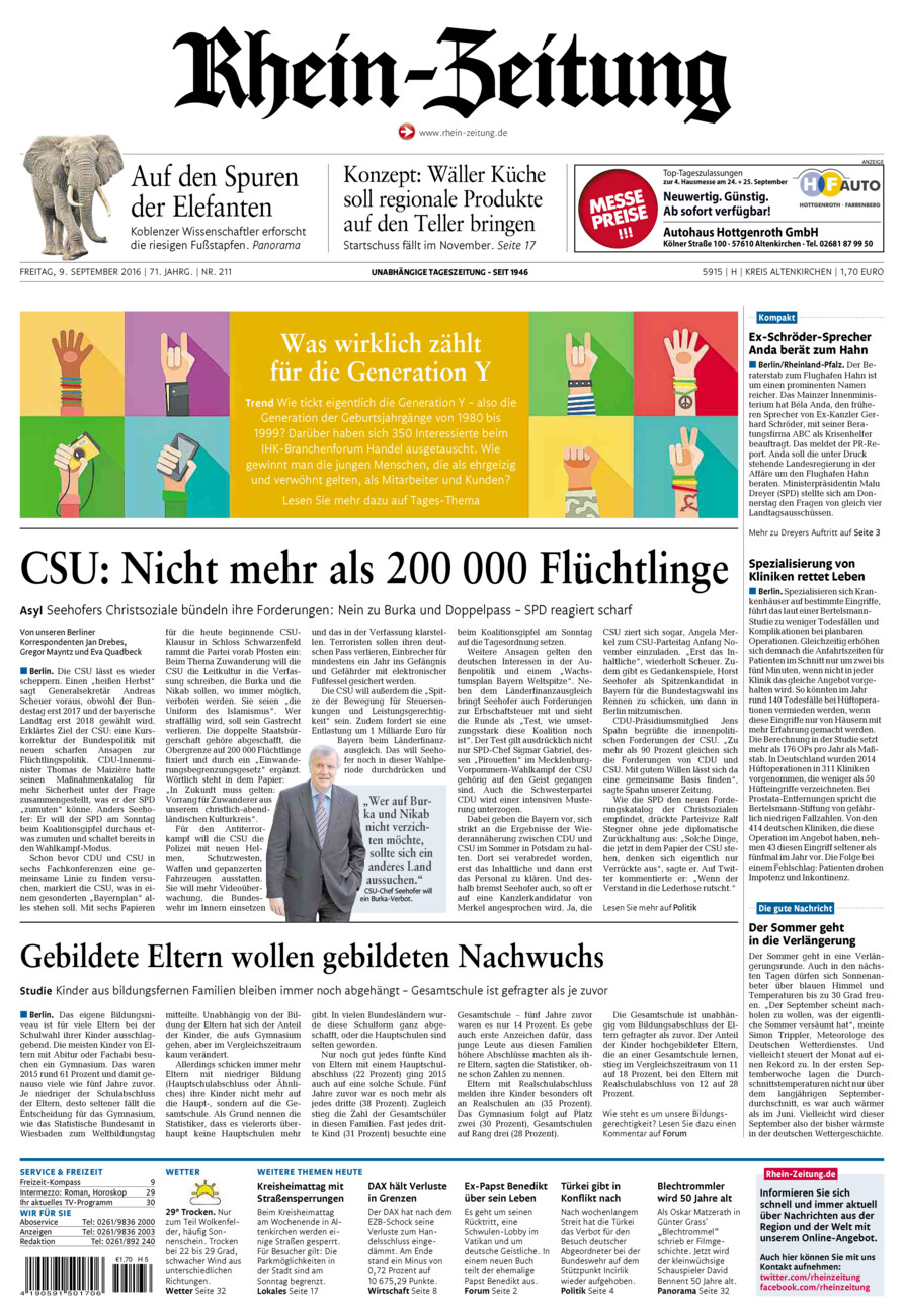 Rhein-Zeitung Kreis Altenkirchen vom Freitag, 09.09.2016