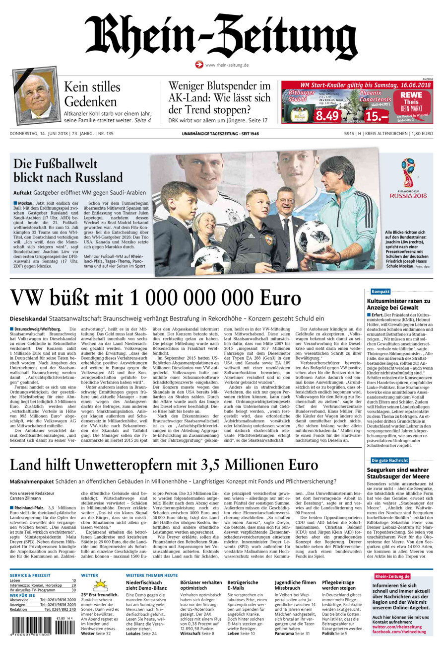 Rhein-Zeitung Kreis Altenkirchen vom Donnerstag, 14.06.2018
