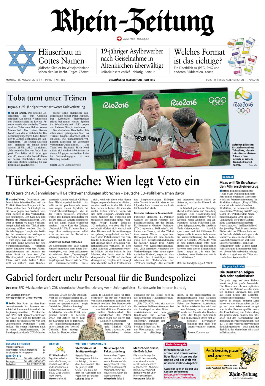 Rhein-Zeitung Kreis Altenkirchen vom Montag, 08.08.2016