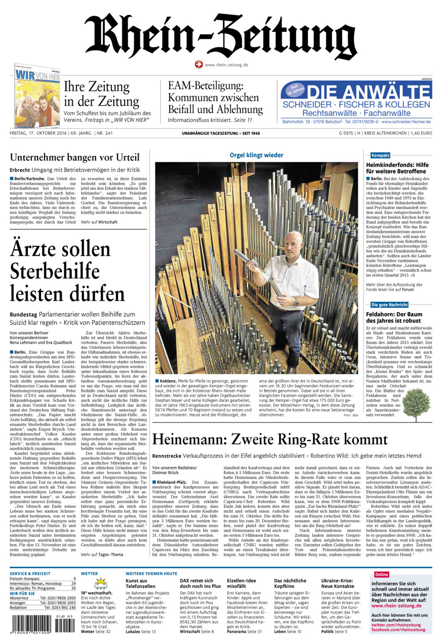 Rhein-Zeitung Kreis Altenkirchen vom Freitag, 17.10.2014